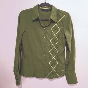NWOT Vintage early 2000's Olive green button up POINT ZERO blouse